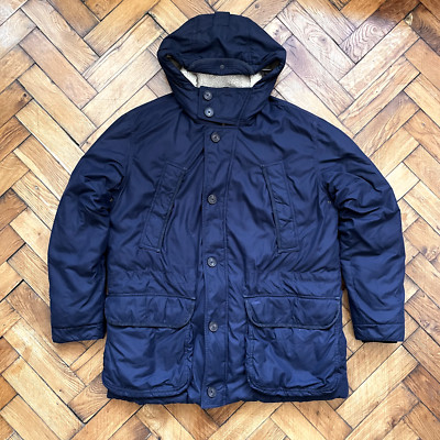 Lacoste Parka Jacket Mens Large 52 Black Full Zip Quilted Down Puffer Blue