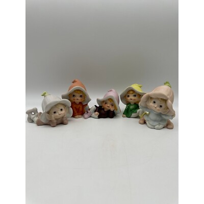 Vintage Kitschy Homco Pixie Elf Ceramic Set of 5