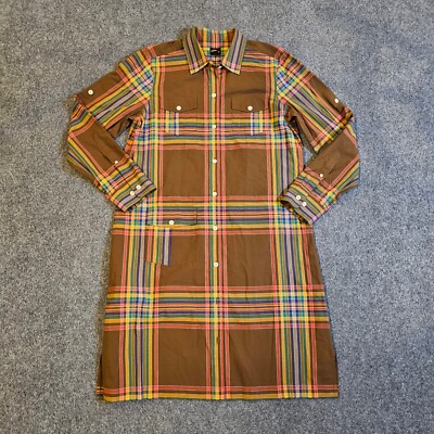 LL Bean Dress Womens 14 Brown Red Plaid Button Shirt Long Sleeve Casual Rainbow
