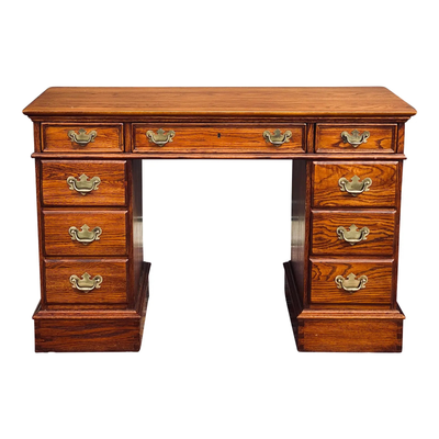Vintage Lexington Solid Oak Chippendale Kneehole Writing Desk