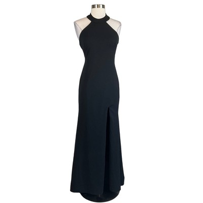 Betsy & Adam Women's Formal Dress Size 8 Black Crepe Tie Up Backless Halter Gown