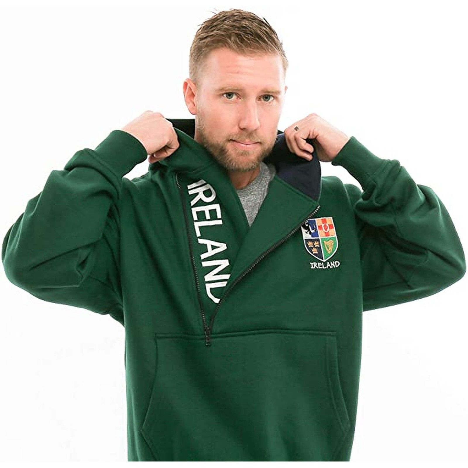 Malham USA Ladies Irish Triskele Hoody - 100% Cotton Yarn Dyed Zip-Up (Green)