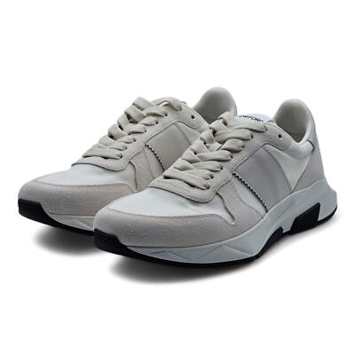 Pre-owned Tom Ford Jagga Leather-trimmed Suede And Mesh Sneakers In White Size 8