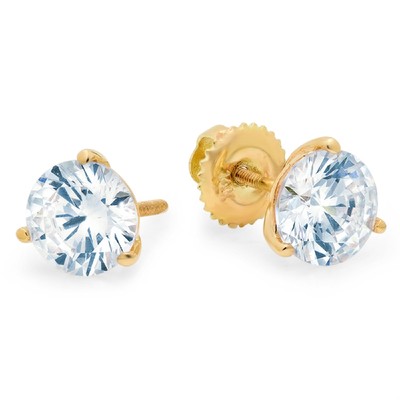 Pre-owned Pucci 2.0ct Round Cut Natural Aquamarine Stud Martini Earrings Real 14k Yellow Gold In D