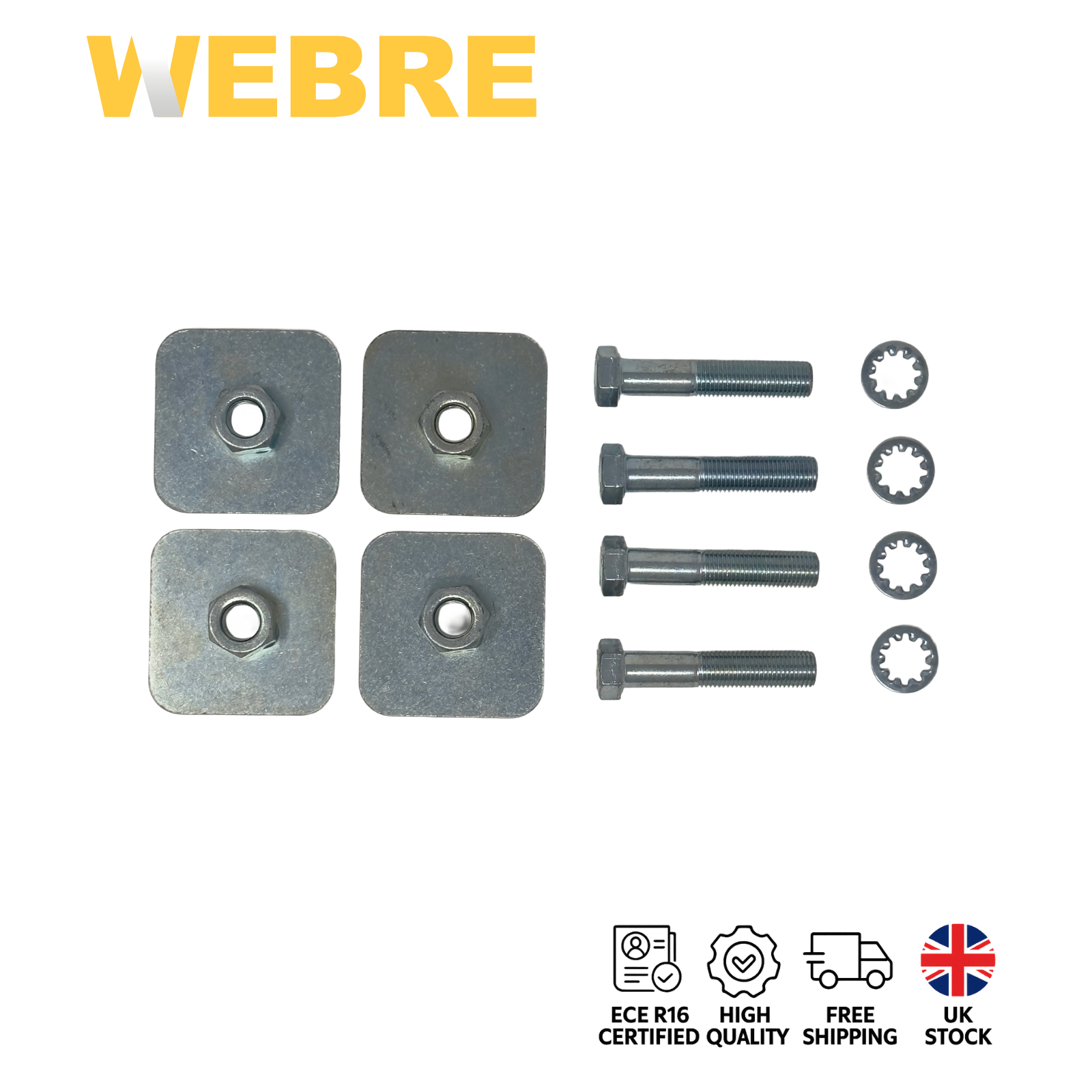 4x Seat Belt Stress Plate Kit for Classic Car - Anchor Brackets 60mm Bolts