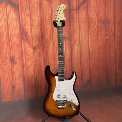 Sunburst Tree Burl Top Solid Body ST Electric Guitar SSH Pickups Chrome Parts