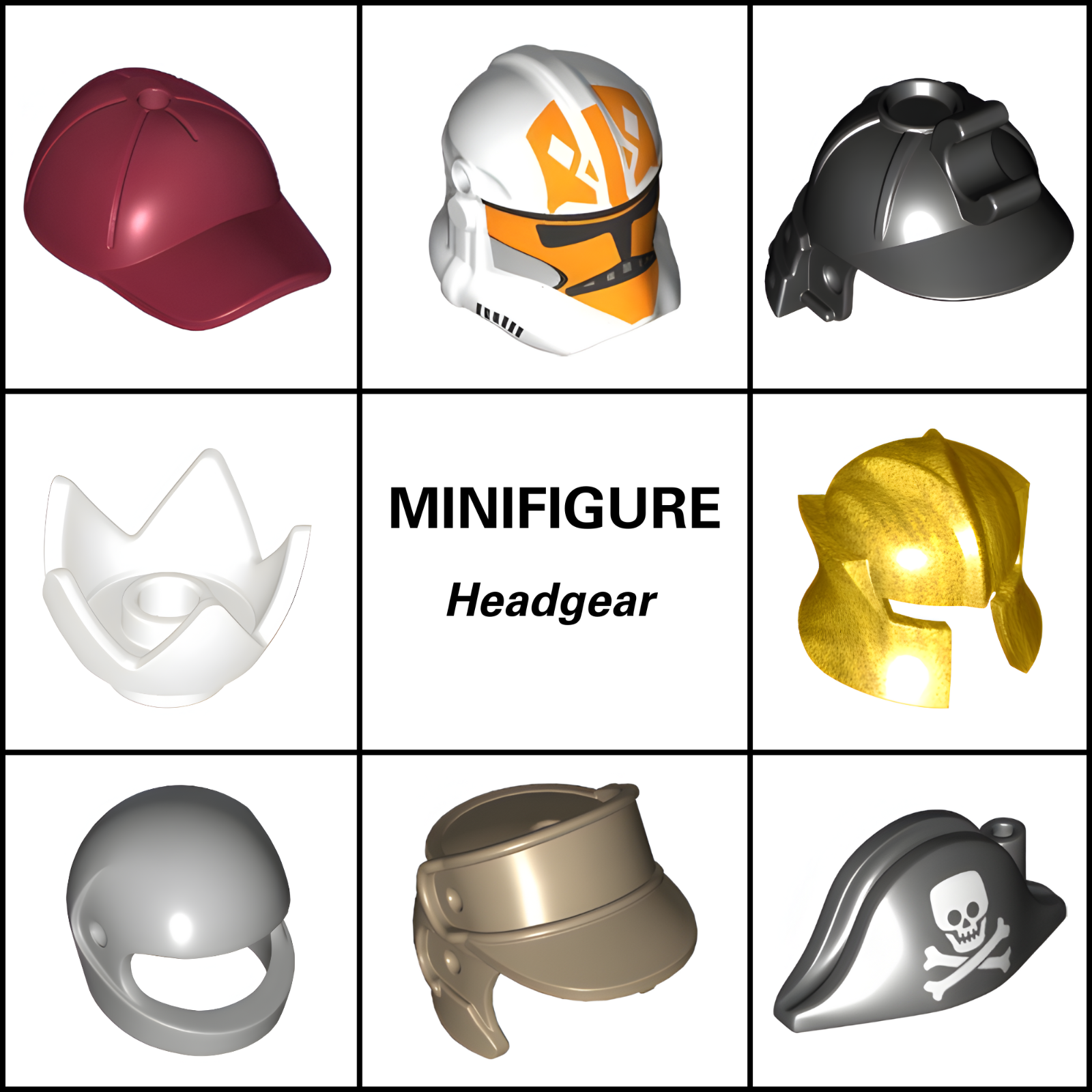 LEGO Minifigure Headgear Collection - Crown, Cap, Helmet, & More!
