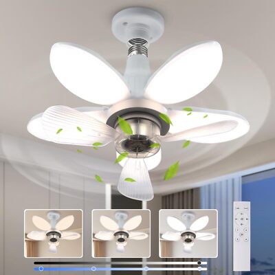 LMLAITE Socket Fan Ceiling Fan with Light 20 Dimmable LED Light Bulb 4 Spe