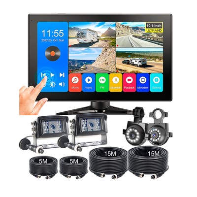 10'' Quad Monitor DVR BT MirrorLink FM Rear View Backup Camera For Truck Caravan