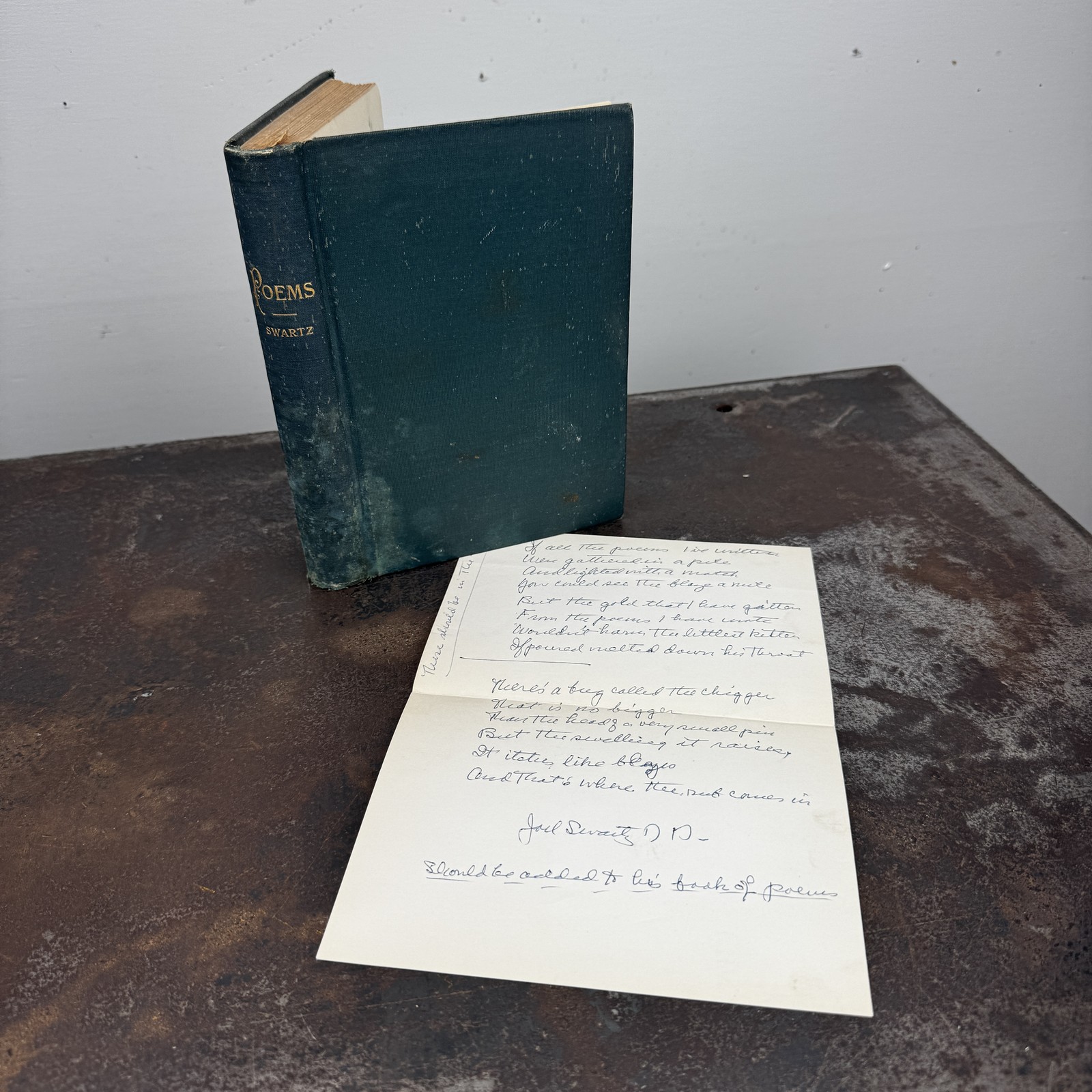 POEMS by Joel Swartz, D.D. 1901 Hardcover w/ SIGNED w/ Manuscript Poem