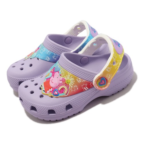 

Crocs Classic Fun Lab Peppa Pig Clog T Фиолетовые детские сандалии для малышей 207915-530, Фиолетовый, Classic Fun Lab Peppa Pig Clog T