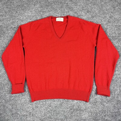 Lord Jeff Mens V Neck Sweater XL 100% Virgin Lambswool Red Soft Pull Over Shirt