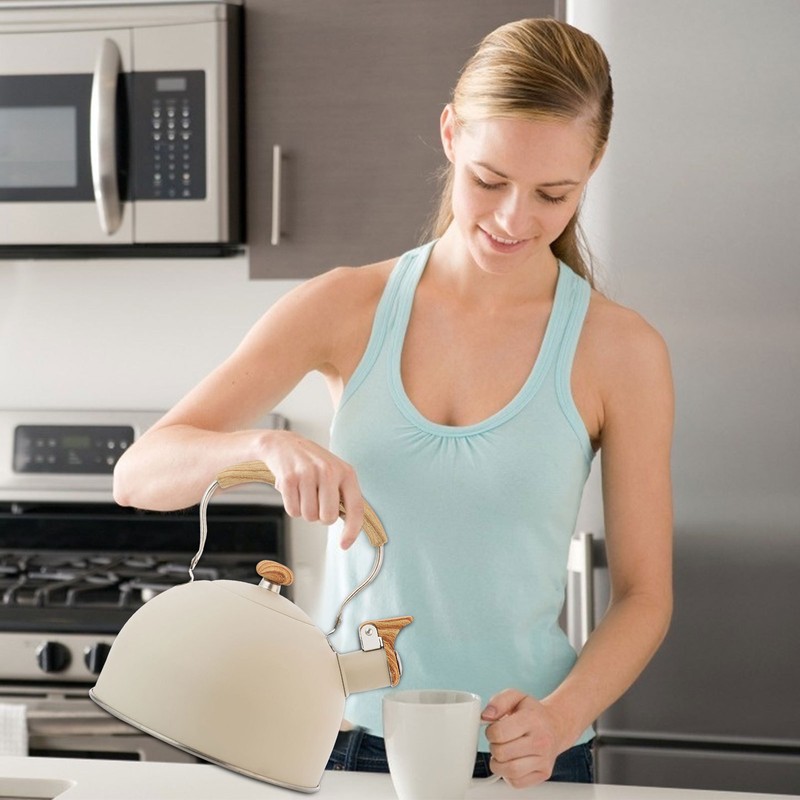 1PCS 2.5L Whistle Boiling Kettle with Wood Grain Anti Scald Handle
