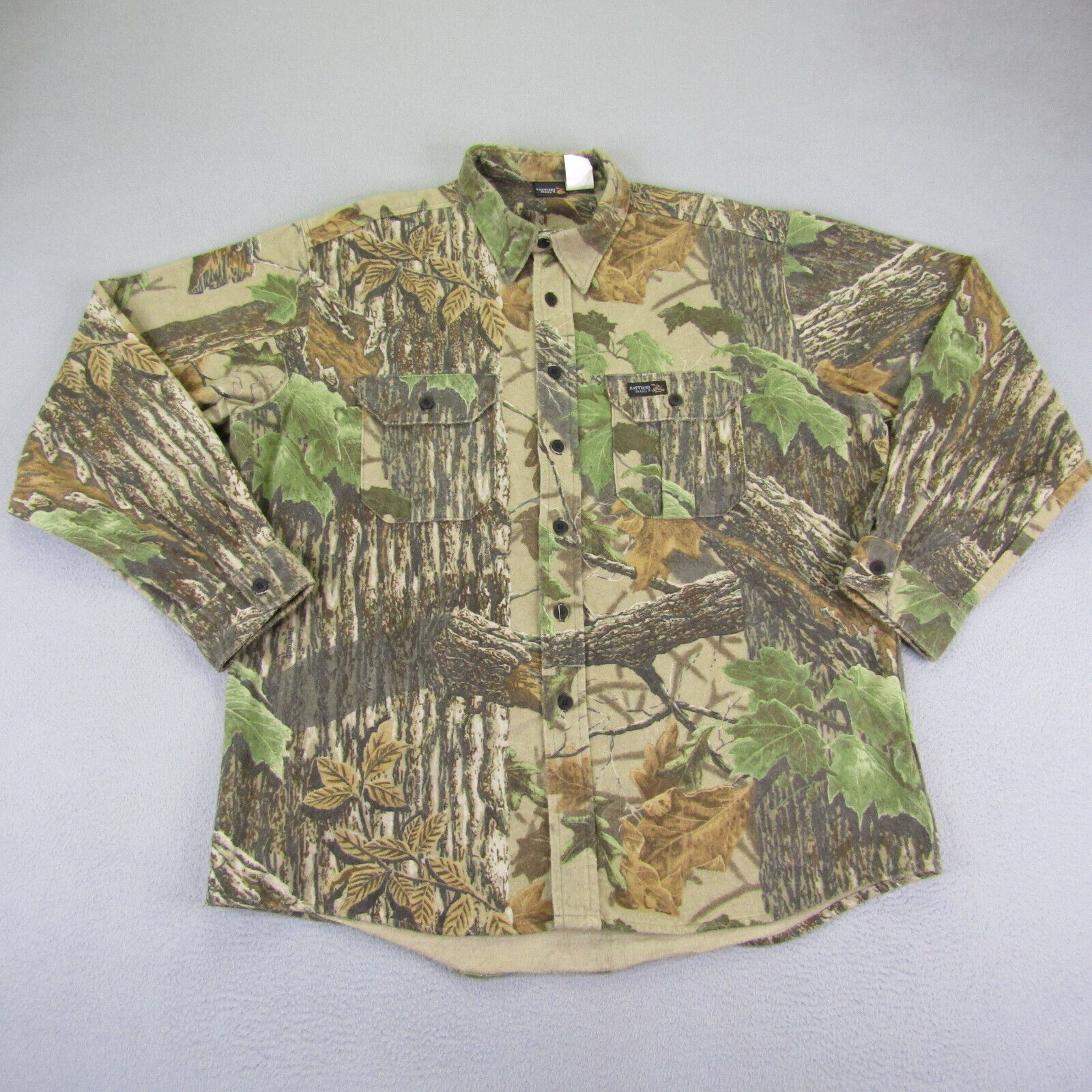 Rattlers Brand Shirt Mens XL Green Brown Realtree Camo Button Up Flannel Hunting