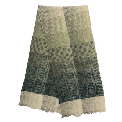 ABRAHAM & STRAUS Vintage Shetland Wool Scarf Plaid Cream Green 54"x11.25"