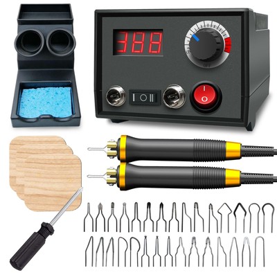Pyrography Wood Burning Kit Professional Wood Burner Tool Dual Pen 30 Tips