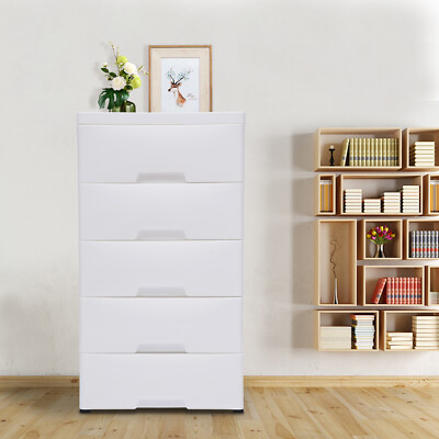Chest of 5 Drawers Plastic Stackable Drawer Tower Dresser Clothes Storage Racks