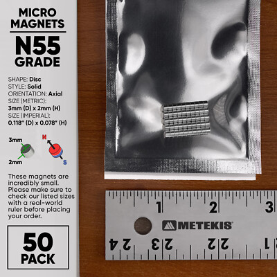 N55 Neodymium ''Rare Earth'' EXTREME-STRENGTH Micro Magnets - 3mm x 2mm Solid Disc