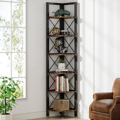 Tribesigns 6-Tier Corner Bookshelf Bookcase Tall Narrow Storage Shelves Rack