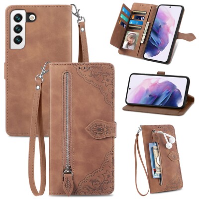 For Samsung S23 S24 Ultra S22 S23 FE Magnetic Leather Wallet Zipper Case Cover