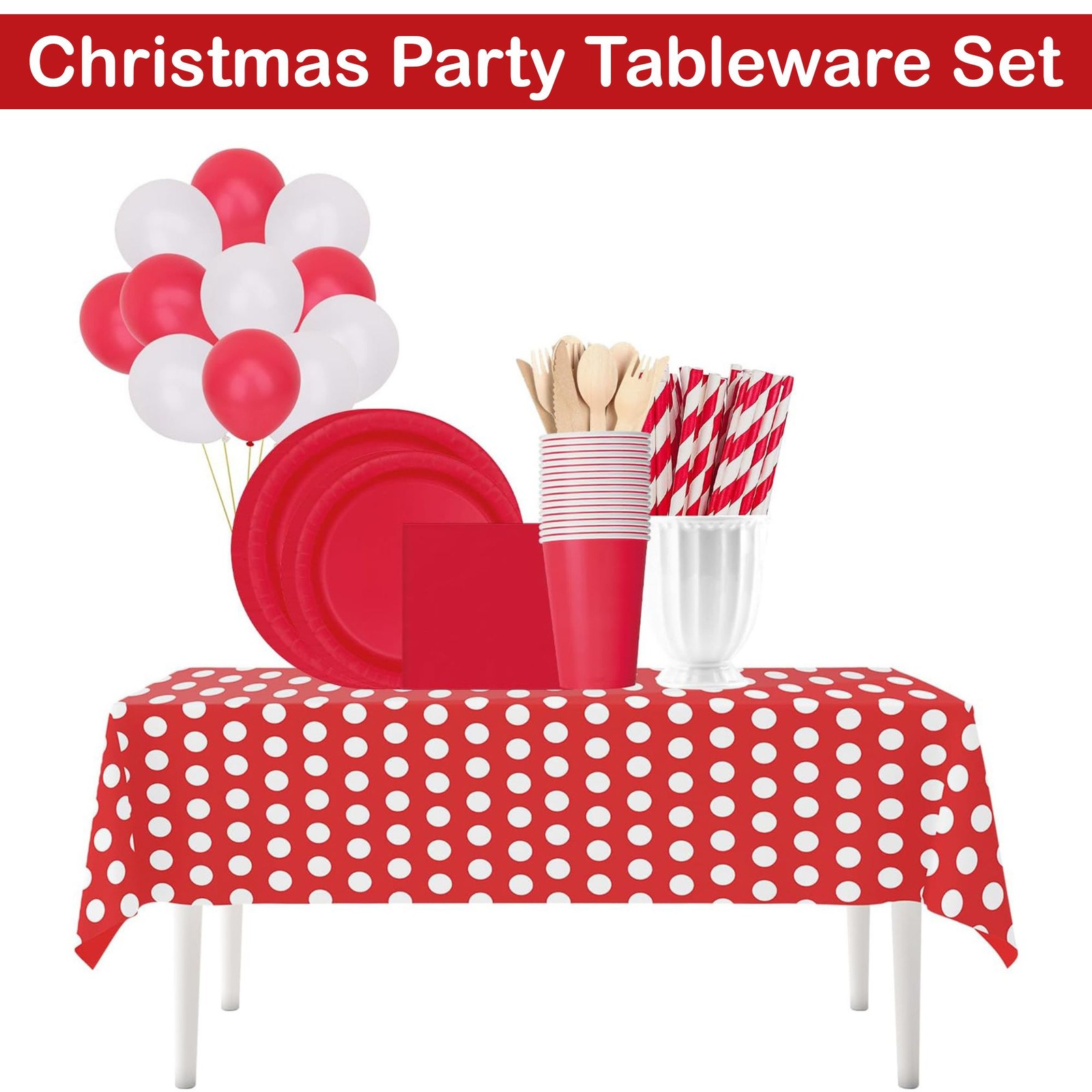 281pcs Xmas Tableware Disposable Set Plates Cups Napkins Wooden Cutlery Party UK