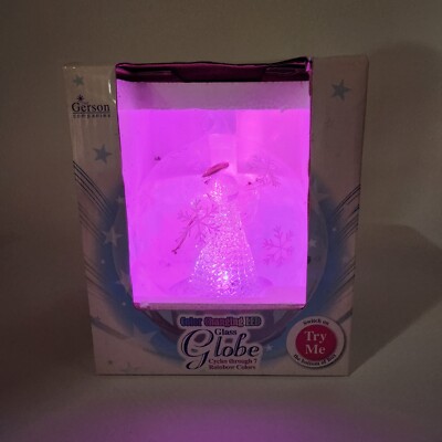 Spun Glass Angel W Gold Accents Ornament Clear Globe Color Changing  LED Lights