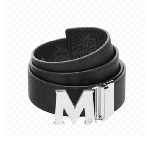 Pre-owned Mcm Claus Reversible Belt - Black, Silver Buckle Mxbaavi01bk001