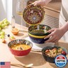 Henten Home Ceramic Soup Bowls Set of 6, 25 oz Porcelain Cereal Bowl Set, Colorful Bohemian Style Serving Bowls for Salad, Pasta, Oatmeal, Microwave and Dishwasher Safe