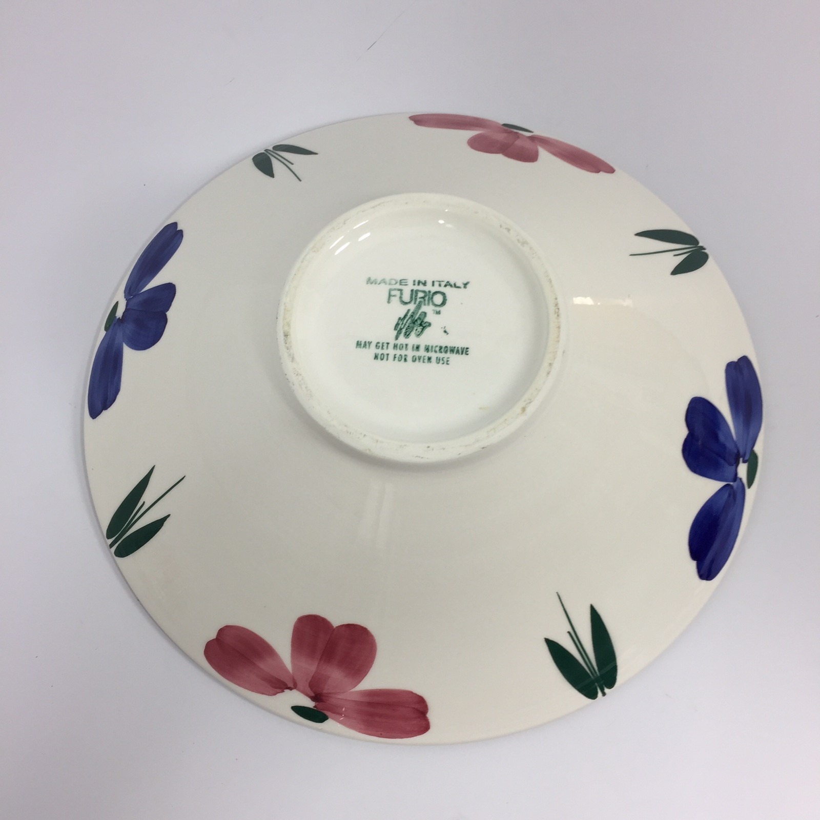 Furio Large Salad / Pasta Serving Bowl White Blue Pink Floral Design