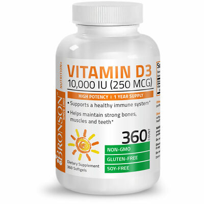 Vitamin D3 10,000 IU (250 mcg) High Potency Non GMO 360 Softgels (1 Year Supply)