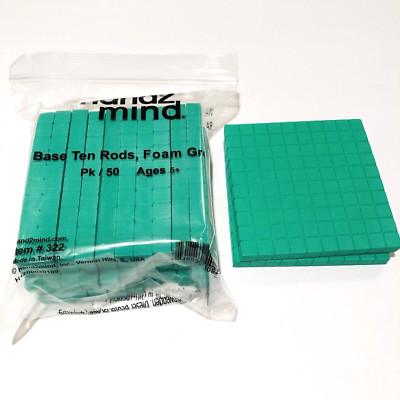 ETA Hand 2 Mind #322 Base Ten Rods Green Foam PK/50 + Manipulatives Homeschool