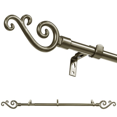 5/8" Single Drapery Curtain Rod Set with Scroll Finials,28"-48"/48"-84"/84"-120"