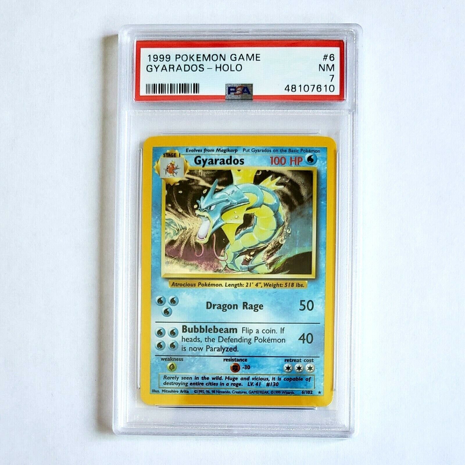 Pokemon PSA 7 Gyarados Holo | 6/102 | Base Set 1999 Game Pokemon PSA 7 Gyarados Holo | 6/102 | Base Set 1999 Game