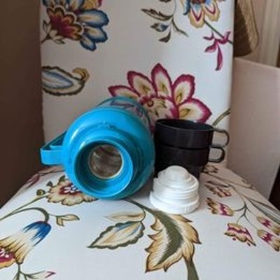 Vintage 90s Teal Travel Thermos With Two Cups Capaclity 1.8L