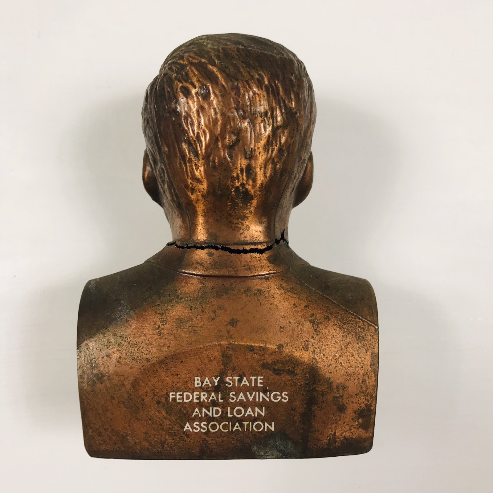 Vintage John F. Kennedy Die Cast Metal Advertising Coin Bank Bay State Federal