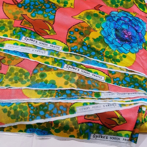 Vtg Splkes Screen Printed Floral Mod Retro Psychedelic Groovy Stretch Fabric