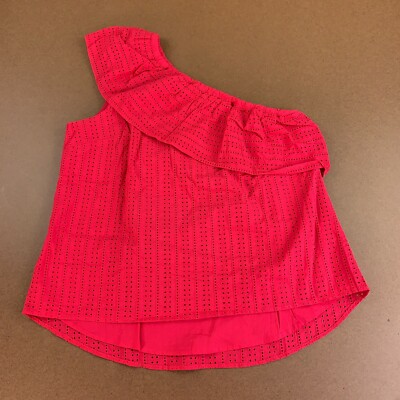 QVC Du Jour Women's Size Large Watermelon One Shoulder Flounce Detail Eyelet Top