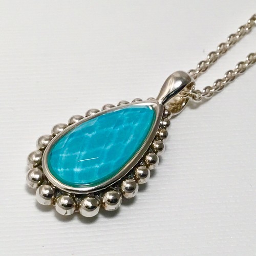 Pre-owned Lagos Maya Teardrop Pendant Necklace In Turquoise 18” L In Blue