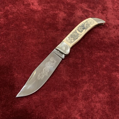 KA-BAR GRIZZLY CLASP KNIFE CK88 SCRIMSHAW 1988 COLLECTORS KA-BAR GRIZZLY CLASP KNIFE CK88 SCRIMSHAW 1988 COLLECTORS
