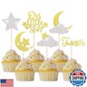 24 Pack Little Star Cupcake Toppers Glitter Moon Cloud Cupcake Picks Twinkle Star Baby Shower Kids Birthday Wedding Party Cake Decorations Supplies Gold
