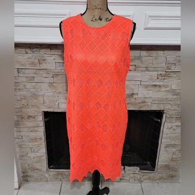 Donna Morgan Neon orange crocheted lace overlay dress size 8 Medium New!