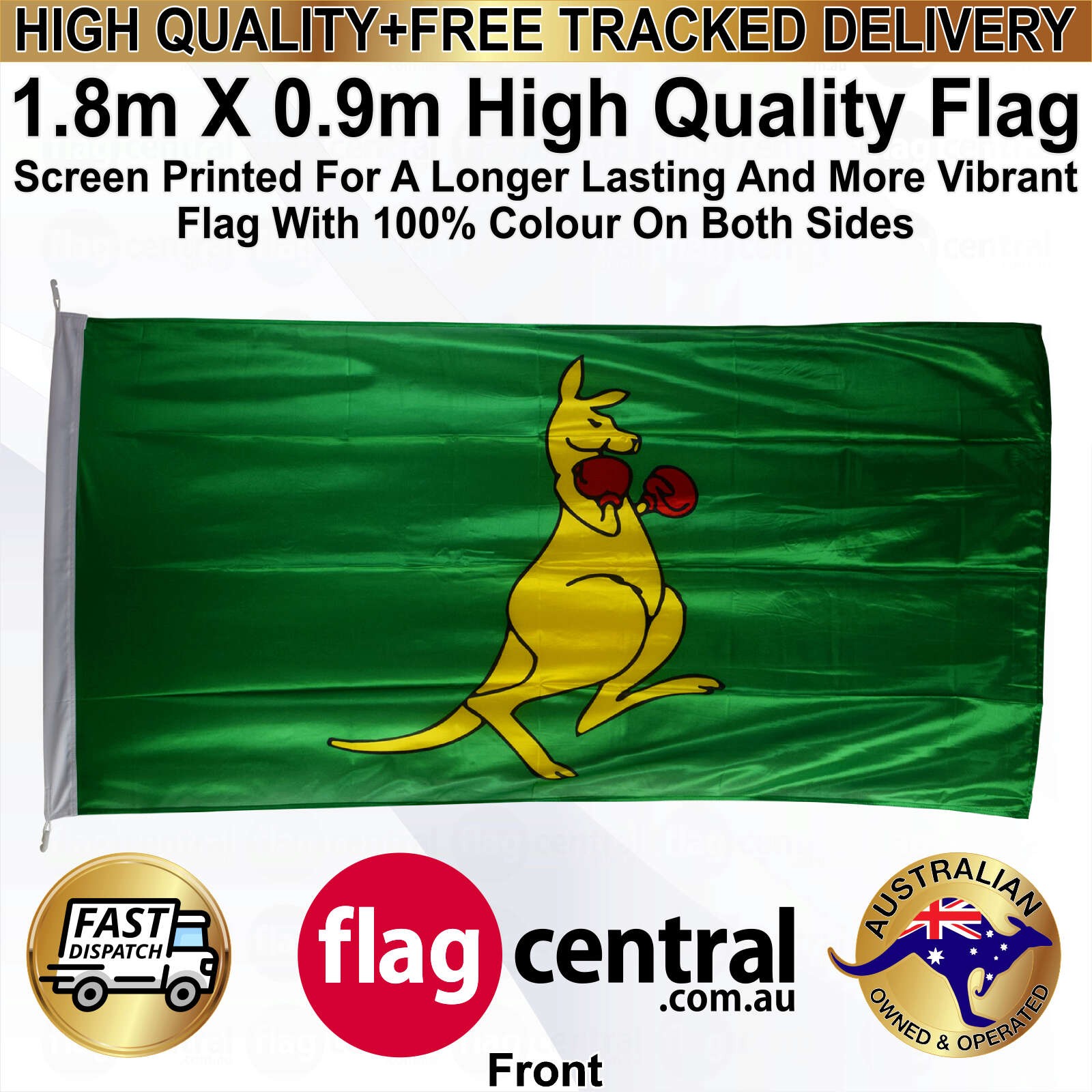 Boxing Kangaroo - 1.8m x 0.9m High-Quality Screen-Printed Flag
