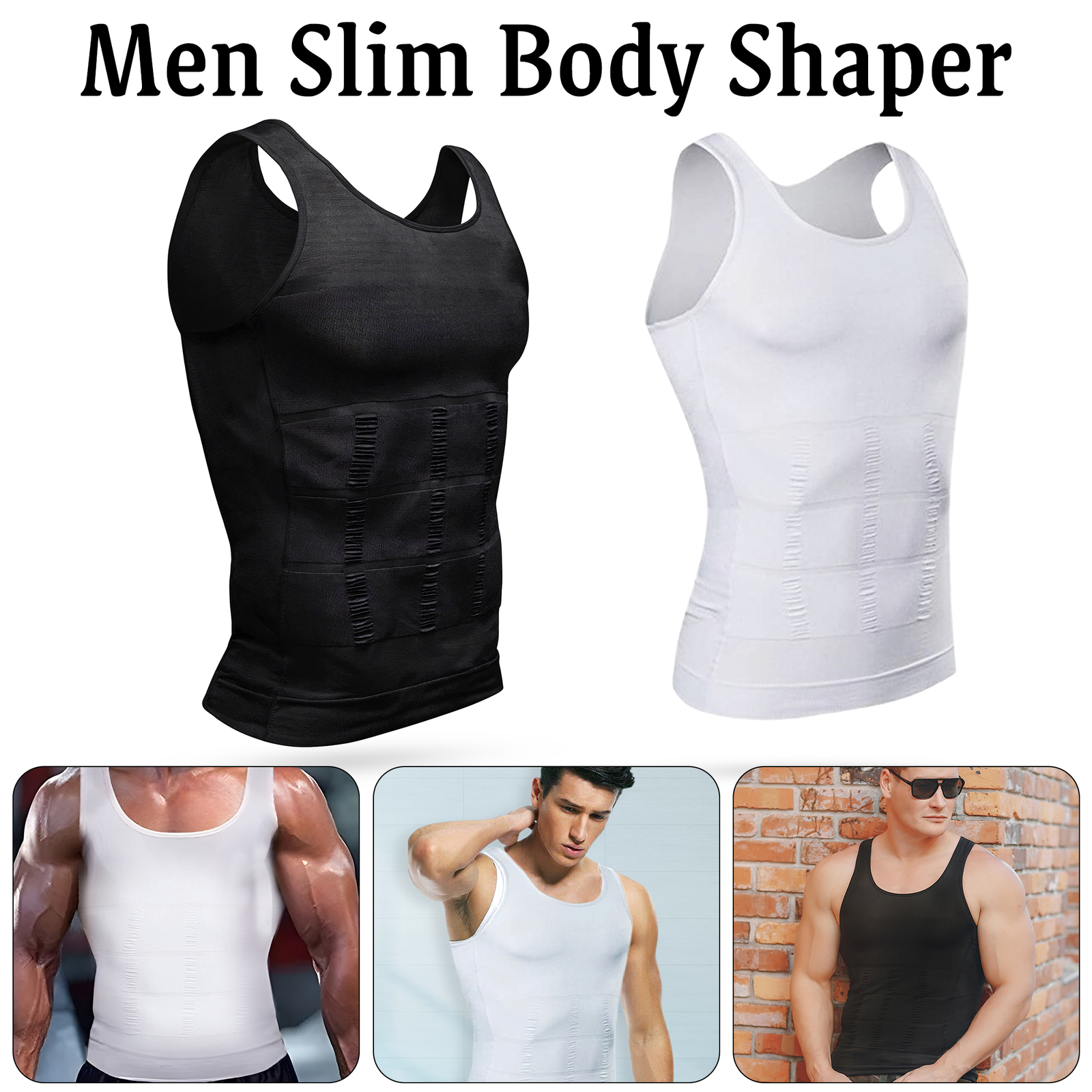 Weddecor Herren Body Shaper Slimming Bauch Kompressionshemd Unterhemd Tanktop