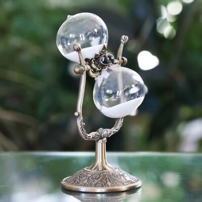 Hourglass Sand Timer 15 Minute, Vintage Flower Rotating Antique Brass Frame