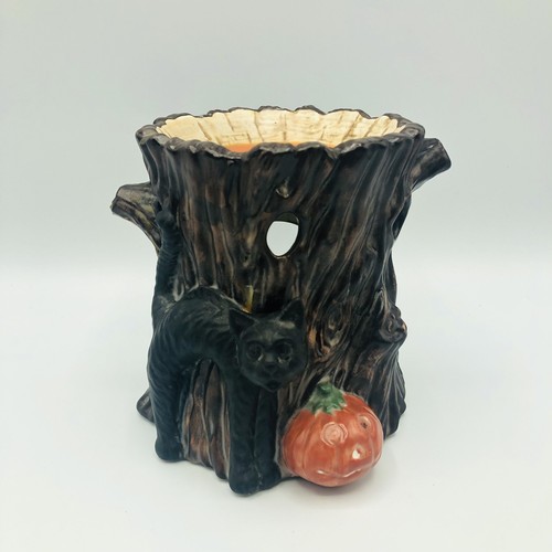 Rare Yankee Candle Halloween Black Cat Tree Trunk Pumpkin Tart Warmer