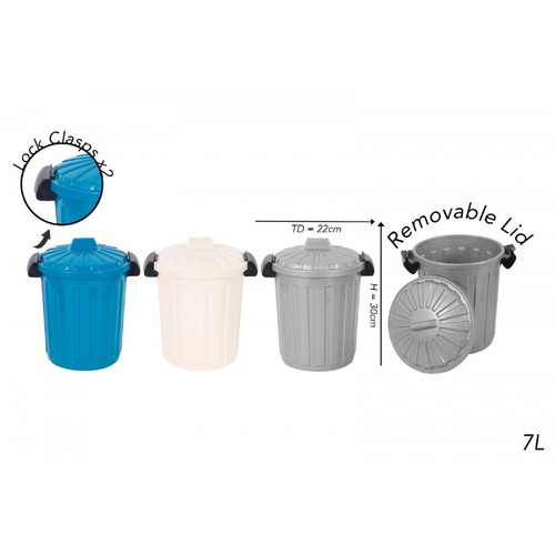 Clip Lid Waste Bin 7 Litres Small (Single) Assorted Colours 30cm x 22cm