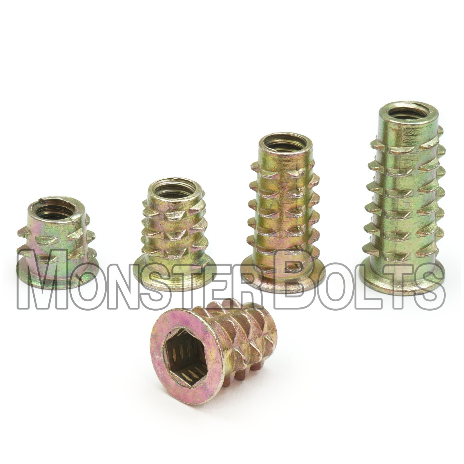 E-Z Hex Flanged Threaded Inserts for Soft Wood - 8-32, 10-24, 1/4-20, 5/16, 3/8