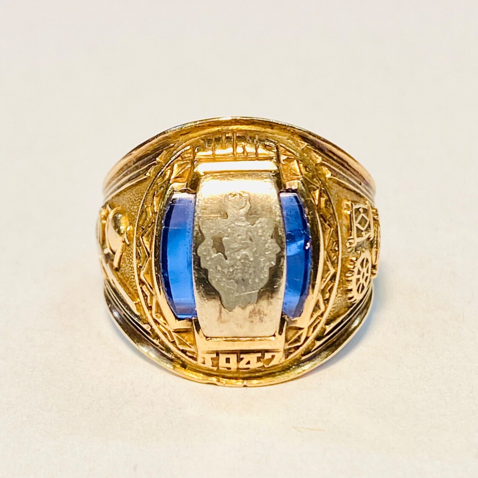 June 1947 Vintage Spies Bros 10K Yellow Gold Blue Size 9.5 June 1947 Vintage Spies Bros 10K Yellow Gold Blue Size 9.5