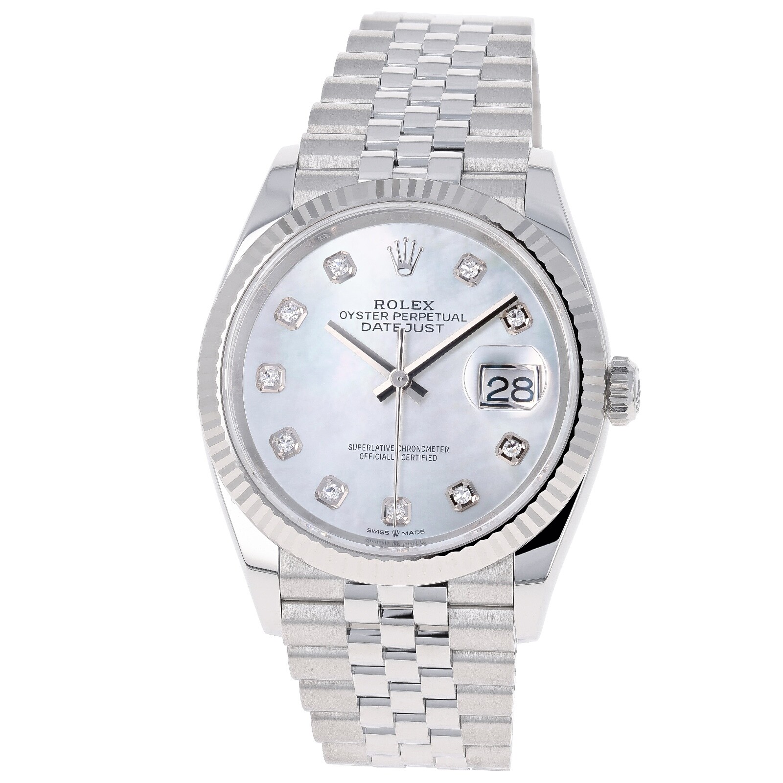 Pre-owned Rolex Datejust 36 Mm 126234 Mother Of Pearl Unworn 2024 White Mop Jubilee