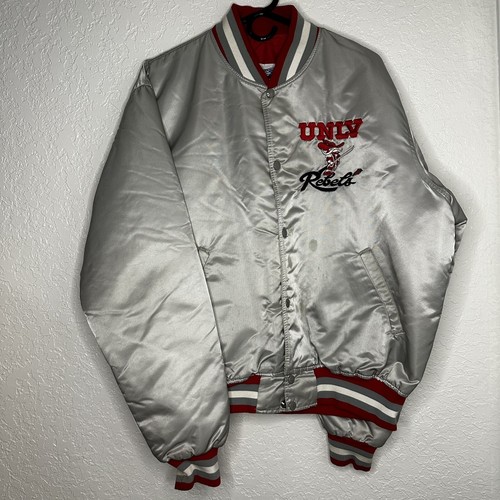 Vtg Rare Starter UNLV Rebels College Football Gray Snapped Bomber Jacket Size XL
